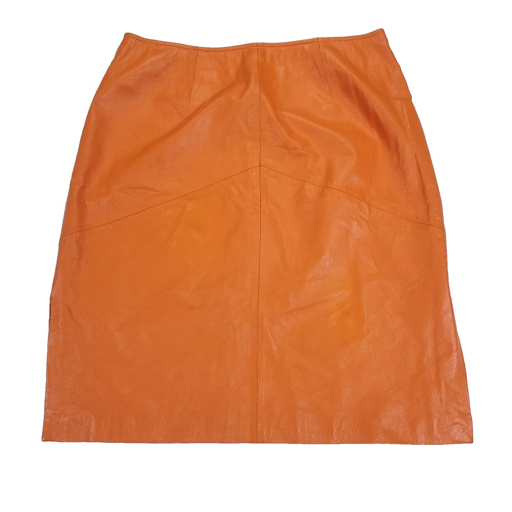Leather Skirt Newport News 16 fruit orange Edgy Art To Wear Mob Wife Knee Length